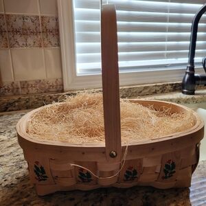 Natural 4 x 9 In  Woven Basket with Handle And Handpainted Christmas Holly